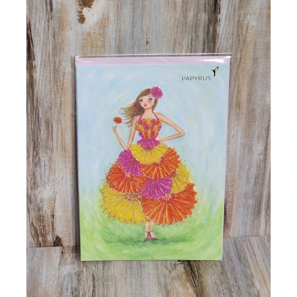 Bella Pilar Bedazzled Glittery Floral Dress Blank Greeting Card Papyrus Rare